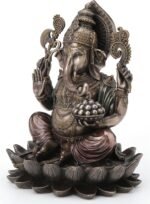 Veronese Design 9 7/8 Inch Lord Ganesha Sitting on Lotus Hindu God Antique Bronz... - Image 3