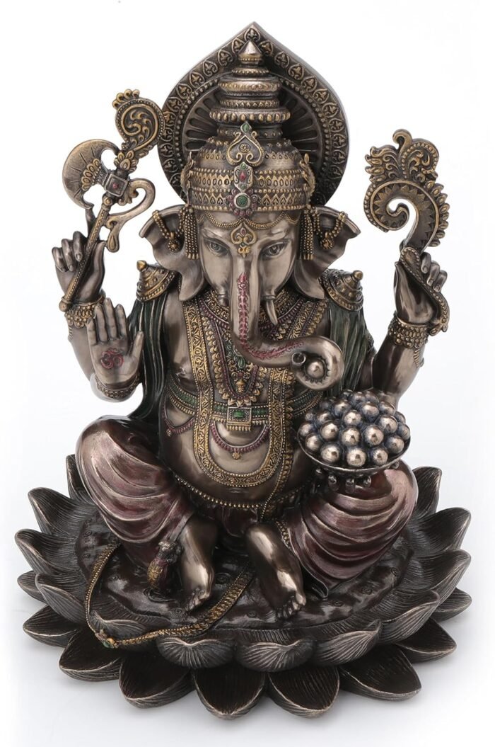 Veronese Design 9 7/8 Inch Lord Ganesha Sitting on Lotus Hindu God Antique Bronz... - Image 4