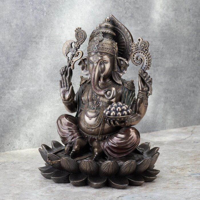 Veronese Design 9 7/8 Inch Lord Ganesha Sitting on Lotus Hindu God Antique Bronz... - Image 8