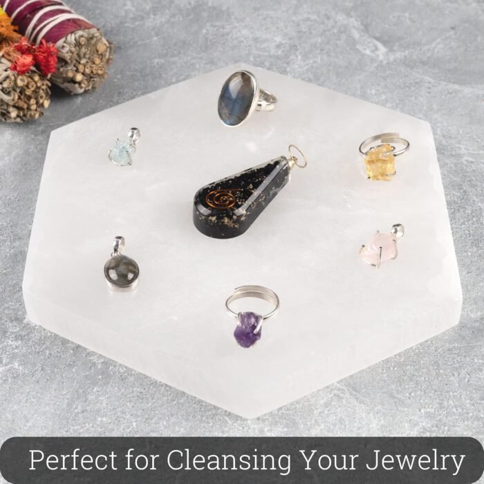 Extra Large Selenite Charging Plate – 8” Hexagon Selenite Crystal - Mined & Craf... - Image 7