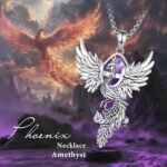 Vito Phoenix Necklace for Women Men, Silver Plated Copper Phoenix Obsidian/Ameth... - Image 7