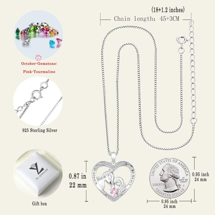 YL Horse Necklace 925 Sterling Silver Heart Pendant Animals Jewelry for Women - Image 7