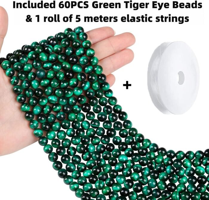 QINJIEJIE 60PCS Green Tiger Eye Beads 8mm Stone Beads Round Loose Gemstone Bead ... - Image 3