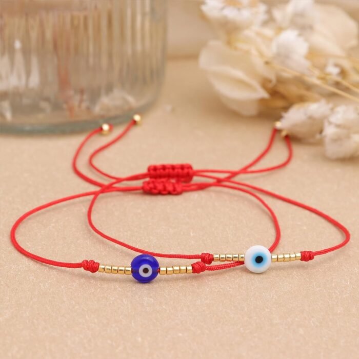 Evil Eye Beaded Bracelets Set for Women Men,Stack Braided Gold Beads Adjustable ... - Image 5