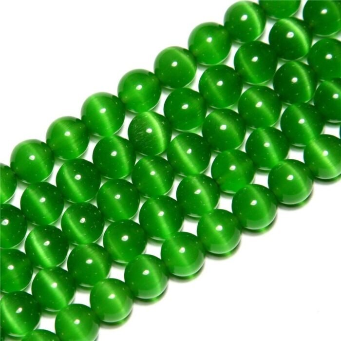 8mm Dark Green Cat Eye Beads Round Semi Precious Gemstone Loose Beads for Jewelr... - Image 3