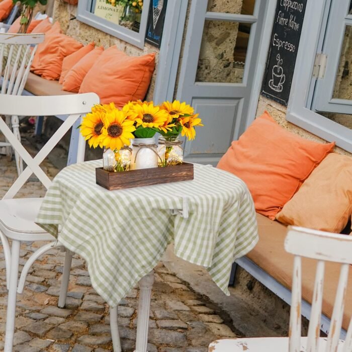 Sunflower Mason Jar Dining Table Centerpiece with Lights Wood Tray Country Farmh... - Image 3