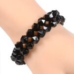 8mm Natural Gemstone Round Beads Triangle Faceted Charm Stretch Bracelet 6.5" - Image 4