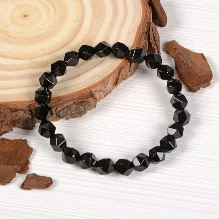 8mm Natural Gemstone Round Beads Triangle Faceted Charm Stretch Bracelet 6.5" - Image 5
