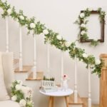 Dolicer 2Pcs 13Ft Artificial Eucalyptus Garlands with Flowers - 8 Roses, Faux Fl... - Image 4