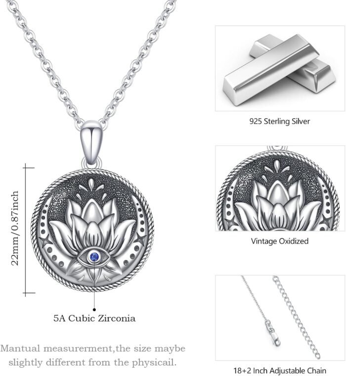 Evil Eye Necklace Sterling Silver Lotus Necklaces Evil Eye Pendant Spiritual Pro... - Image 5
