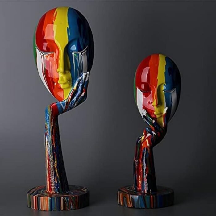 suruim Simple Creative Colorful Female Face Art Statue Thinker Sculpture Abstrac... - Image 3