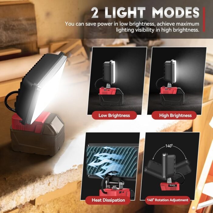 LED Work Light for Milwaukee 18v Battery, Ecarke 7'' 90W Cordless Work Lights 90... - Image 4
