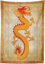 Ambesonne Dragon Tablecloth, Chinese Folk Elements Cartoon Style Serpent with Tr... - Image 3