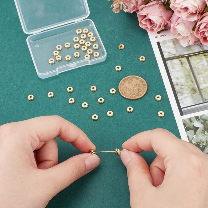 40Pcs 18K Gold Plated Beads 6mm Flat Round Loose Spacer Beads Metal Heishi Beads... - Image 4
