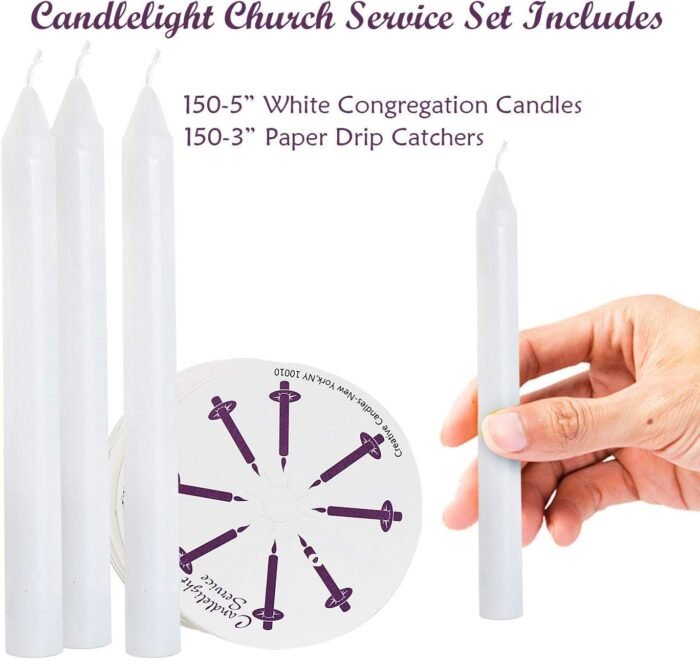 150 Church Candles with Drip Protectors for Devotional Candlelight Vigil Service... - Image 3