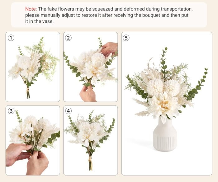 Mkono Small Artificial Flowers in Ceramic Vase 13.5" Centerpieces Coffee Table D... - Image 7