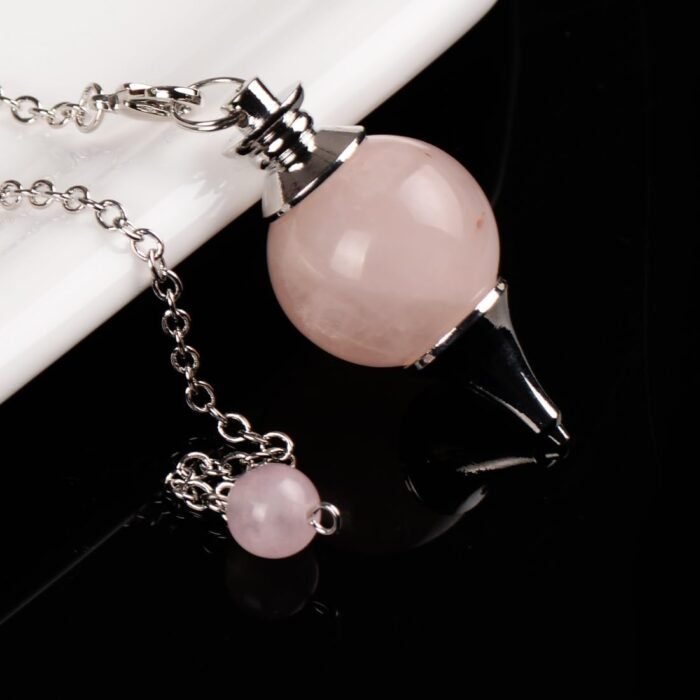 Rose Quartz Pendulum Ball Shape Natural Chakra Stone Pendulums Divination Tools ... - Image 3
