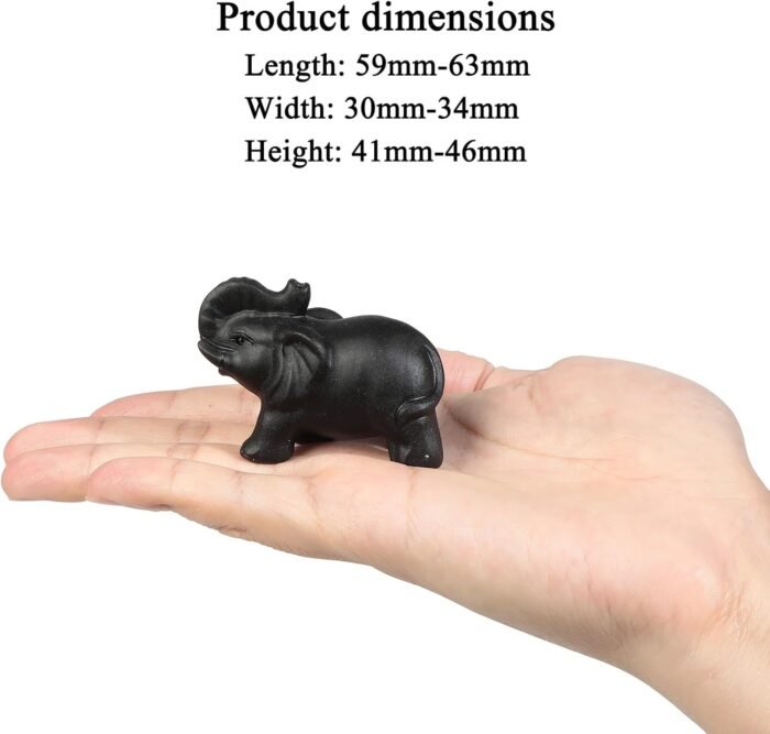 SUNYIK Black Obsidian Asian Walking Elephant Pocket Statue Carved Stone Animal F... - Image 3