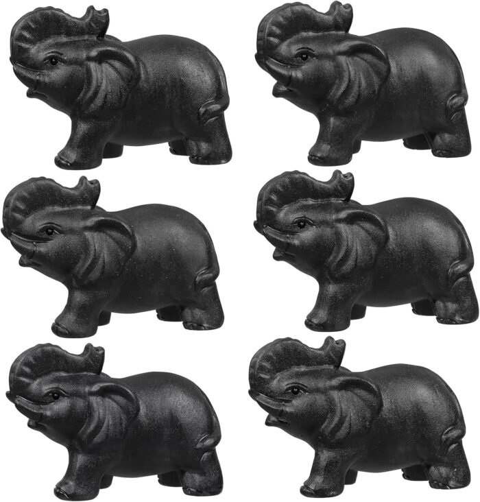 SUNYIK Black Obsidian Asian Walking Elephant Pocket Statue Carved Stone Animal F... - Image 4
