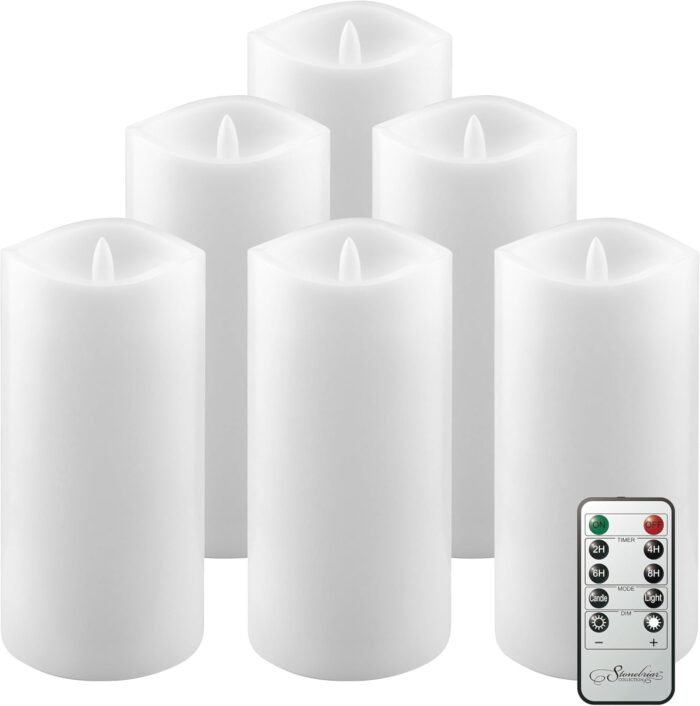 Stonebriar 6 Count White Real Wax 3x6 Flameless LED Pillar Candles with Remote a... - Image 3