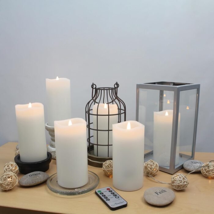 Stonebriar 6 Count White Real Wax 3x6 Flameless LED Pillar Candles with Remote a... - Image 6