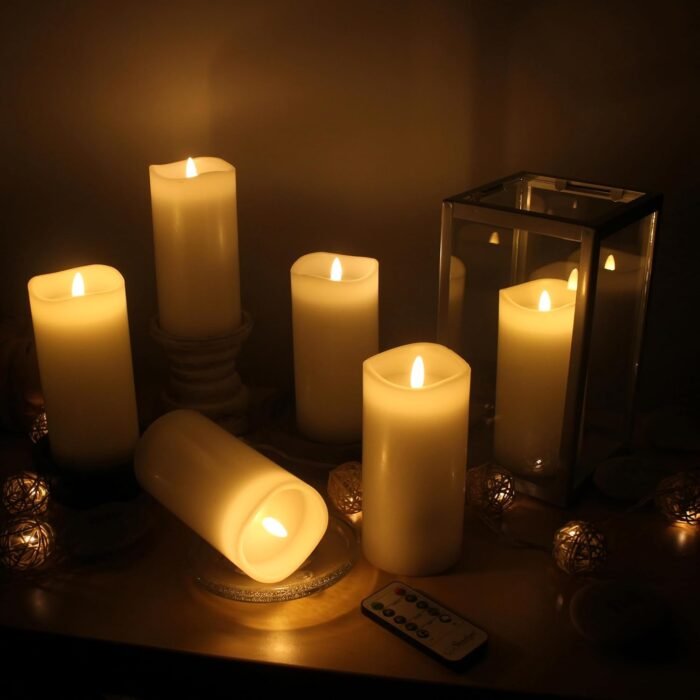 Stonebriar 6 Count White Real Wax 3x6 Flameless LED Pillar Candles with Remote a... - Image 8