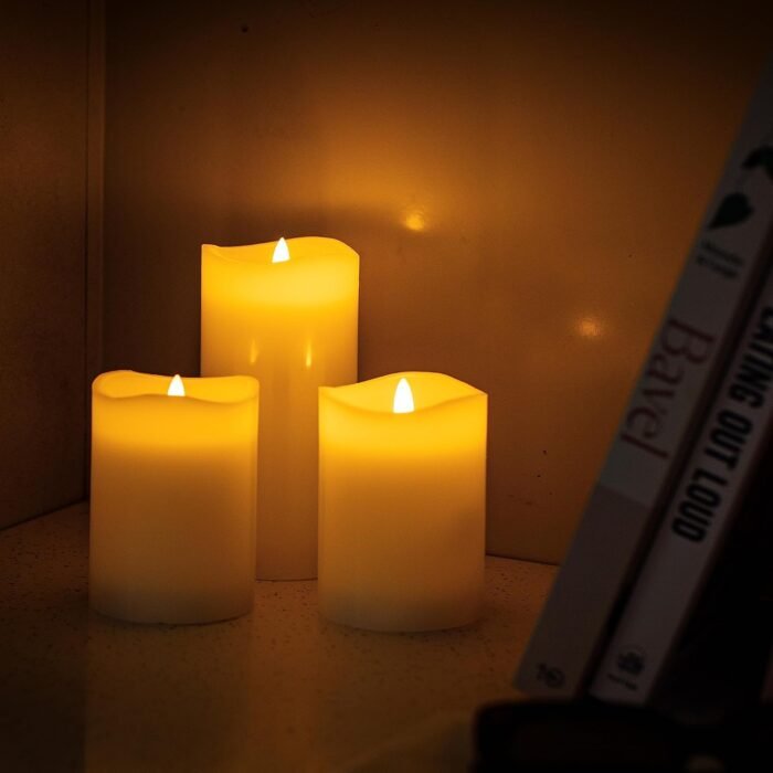 Stonebriar 6 Count White Real Wax 3x6 Flameless LED Pillar Candles with Remote a... - Image 14
