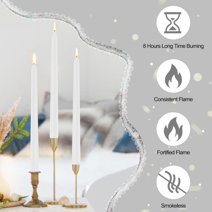 Tobeape 24 Pack 10" Tall White Taper Candles, Dripless Unscented White Candlesti... - Image 4
