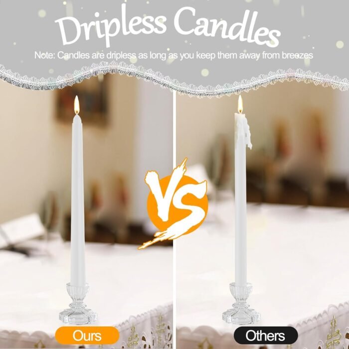 Tobeape 24 Pack 10" Tall White Taper Candles, Dripless Unscented White Candlesti... - Image 6