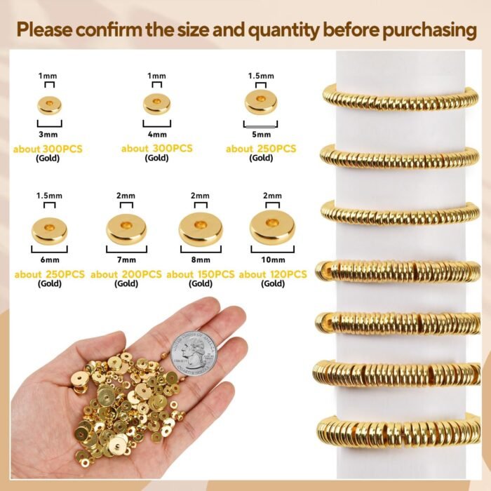 250Pcs 18K Gold Filled Flat Round Spacer Beads, Tiny Rondelle Coin Disc Loose Be... - Image 3