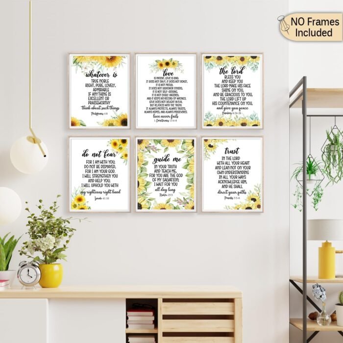 Sunflower Motivational Bible Verse Wall Art Christian Wall Decor Positive Quotes... - Image 3