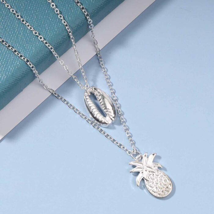 Boho Layered Shell Pineapple Choker Necklace Silver Seashell Pendant Necklace Vi... - Image 5