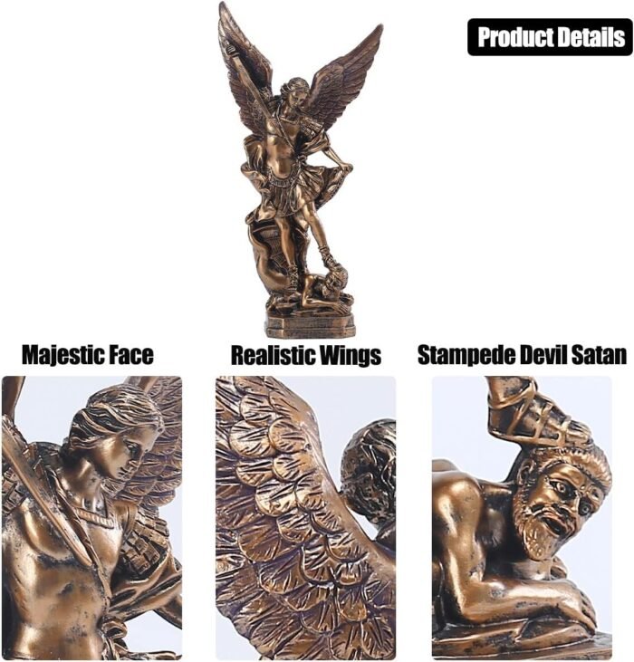 QIANLING 12.5in San Miguel Arcangel Statue, St Michael Statue in Bronzed Resin, ... - Image 4
