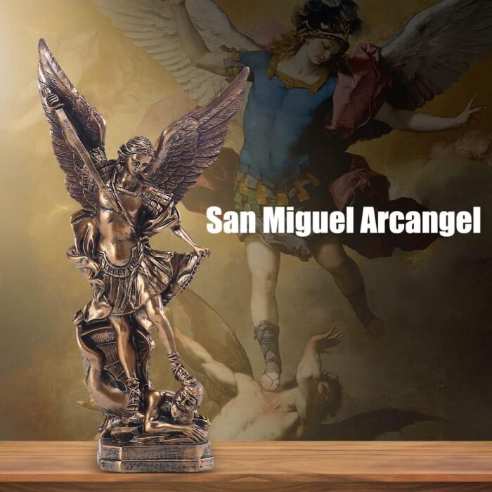QIANLING 12.5in San Miguel Arcangel Statue, St Michael Statue in Bronzed Resin, ... - Image 6