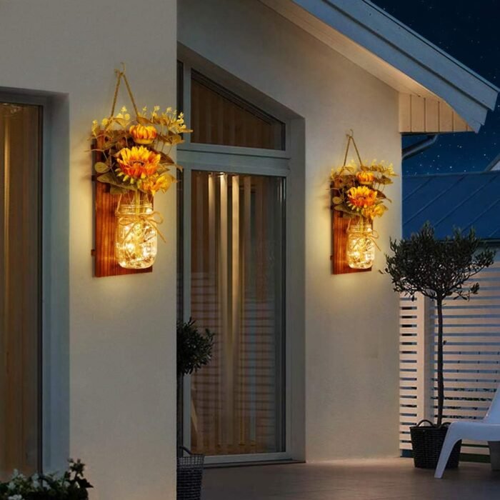 OurWarm Country Farmhouse Sunflower Wall Decor with Mason Jars, Remote 6-Hour Ti... - Image 7