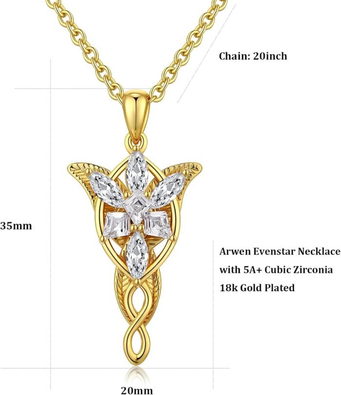 Arwen Evenstar Pendant Necklace with 5A+ Cubic Zirconia 18K White Gold Plated Ho... - Image 7