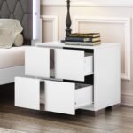 Henf Modern White Nightstand for Bedroom, Elegant 2 Drawer Nightstand with Silve... - Image 4