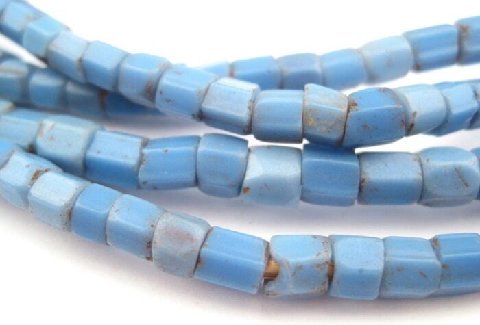 TheBeadChest Old Blue Bamiko Glass Beads 5mm Nigeria African Cylinder Large Hole... - Image 4