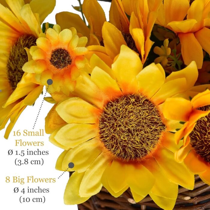 2-Pack Artificial Sunflower Wall Decor (Baskets Included) - Hanging Hand Woven B... - Image 7