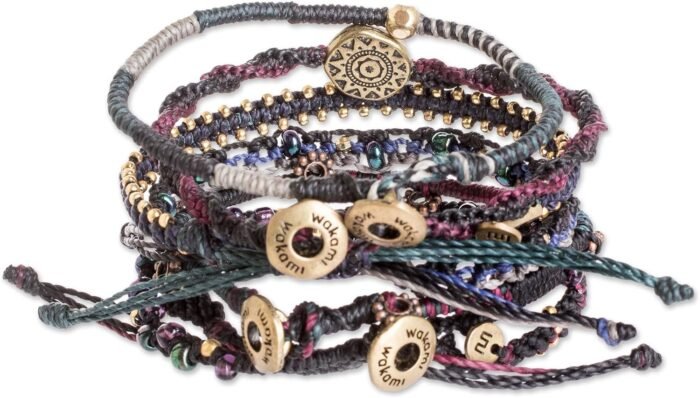 NOVICA Handmade Glass Beaded Macrame Bracelets in Black Set of 7 Wristband Guate... - Image 4