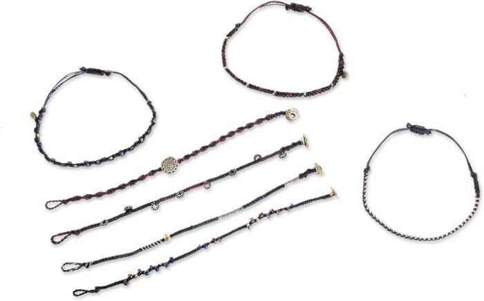 NOVICA Handmade Glass Beaded Macrame Bracelets in Black Set of 7 Wristband Guate... - Image 6