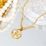 Gold Zodiac Sign Mother of Pearl Shell Coin Charm Necklace for Women Dainty Chai... - Image 6