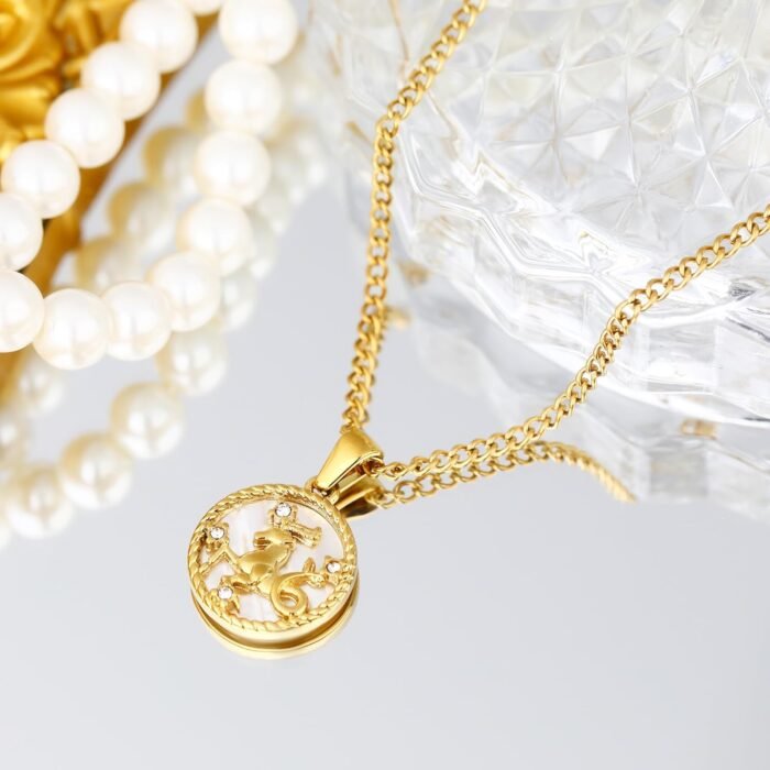 Gold Zodiac Sign Mother of Pearl Shell Coin Charm Necklace for Women Dainty Chai... - Image 6