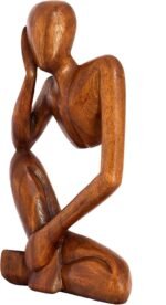 12" Wooden Handmade Abstract Sculpture Thinker Statue Handcrafted - Thinking Man... - Image 4