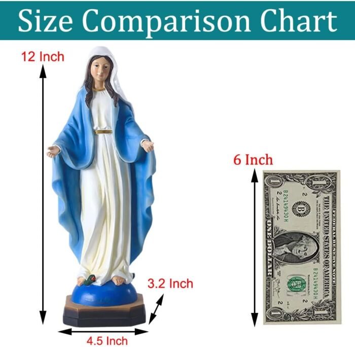 QIANLING 12" Our Lady of Grace Statue - Resin Hand-Painted Virgin Mary Figure, R... - Image 3