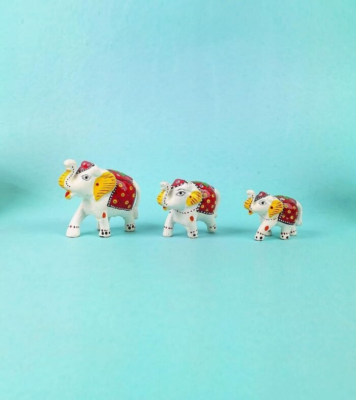 BINDNI 3Pcs Elephant Figurine Feng Shui Home Decor White and Red - Indian Handma... - Image 3