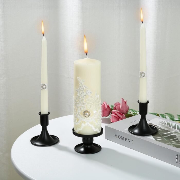 Unity Candle Holder - Black Unity Candle Holders for Weddings, Metal Black Unity... - Image 5