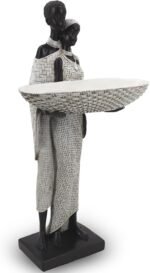 Ivory White African Couple Statue - Minimalist Standing Figure with 7.8" Basket,... - Image 3
