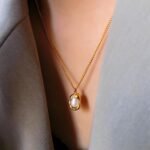 14K Gold Plated Pearl Pendant Necklace, Stainless Steel Gold Nugget Necklace wit... - Image 4