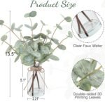 Artificial Eucalyptus Stems in Glass Vase with Faux Water, 13.5” Fake Plants for... - Image 3